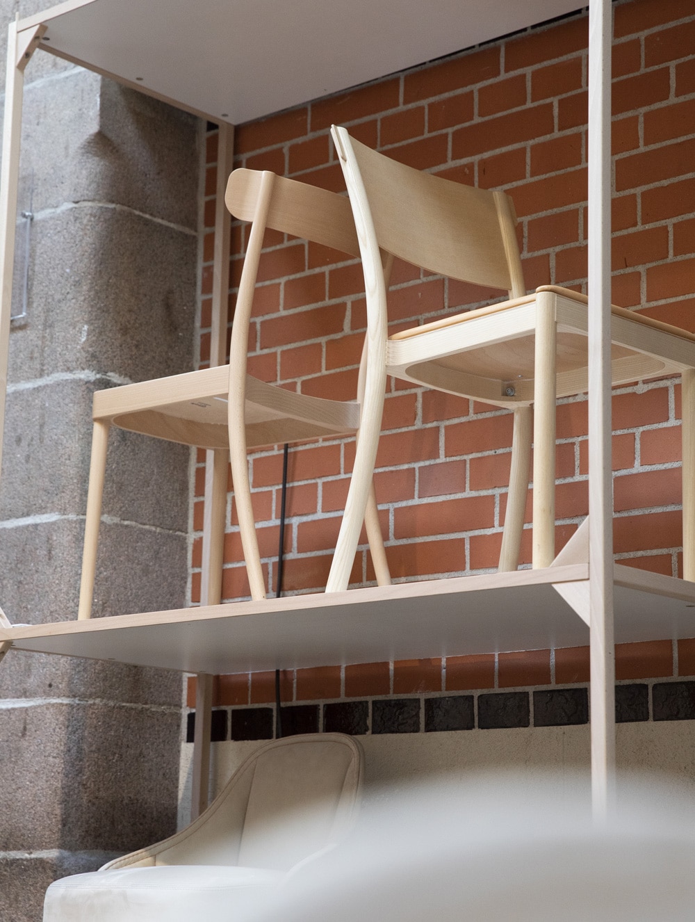 Wood chairs on shelf